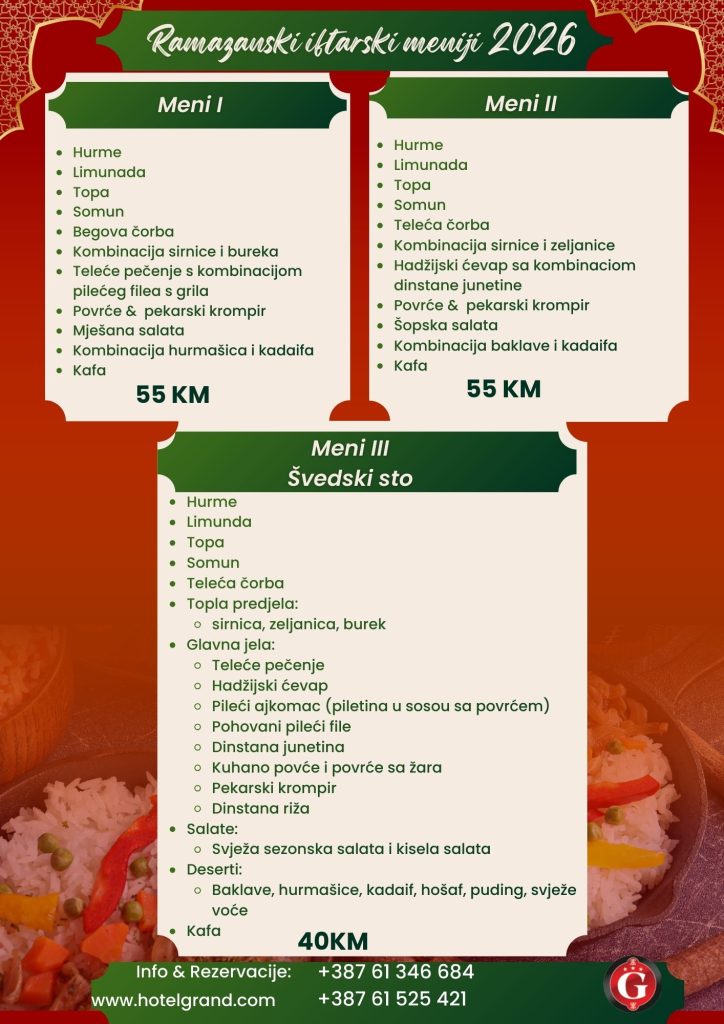 Ramazanski iftarski meni 2026 hotel Grand Sarajevo