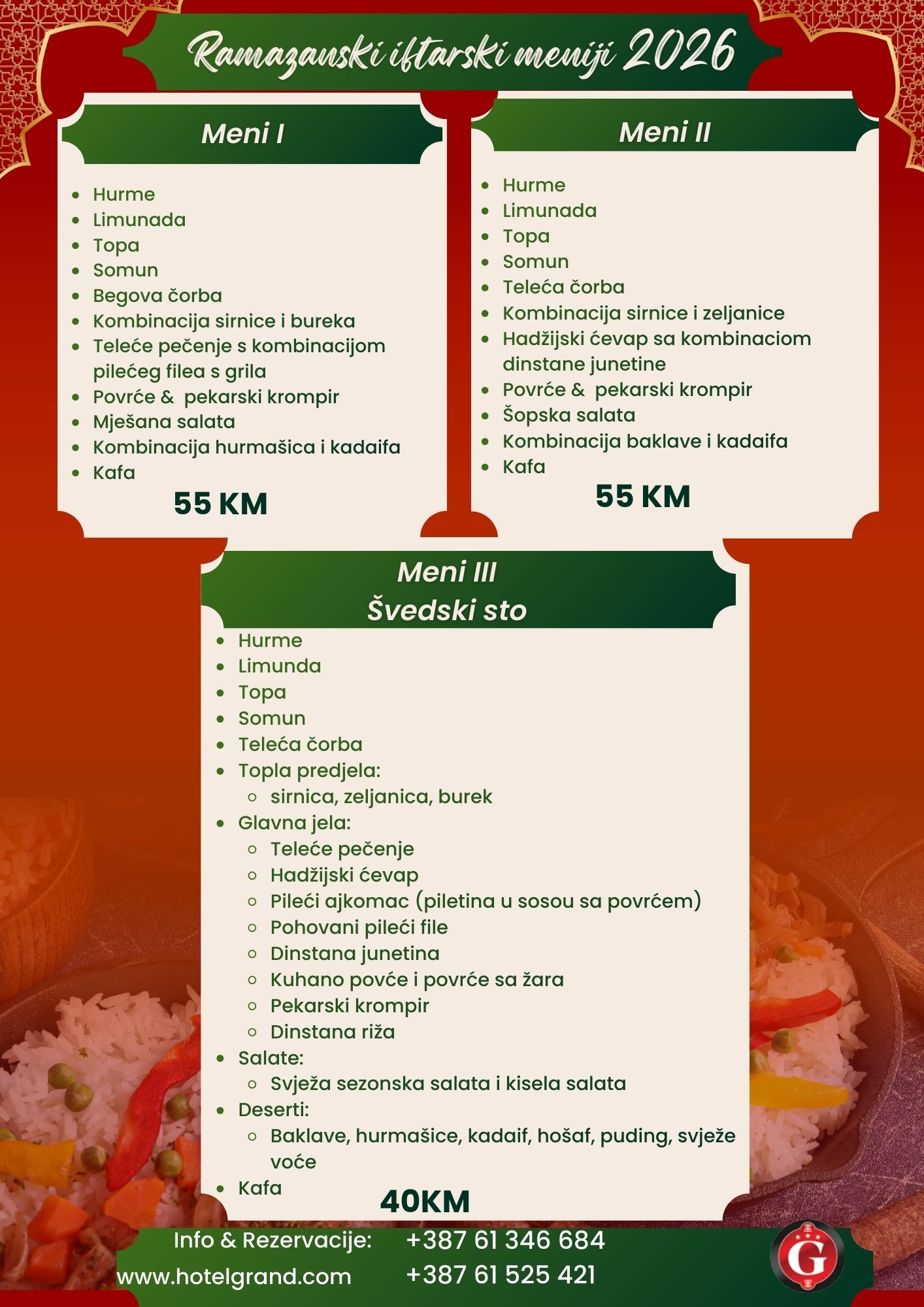 Ramazanski iftarski meni 2026 hotel Grand Sarajevo